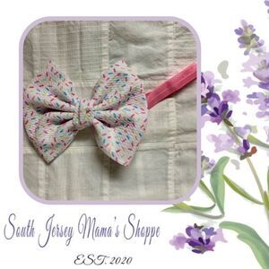 Infant Headband Pink Band White With Pastel Ice Cream Sprinkles Bow 3-6 Months